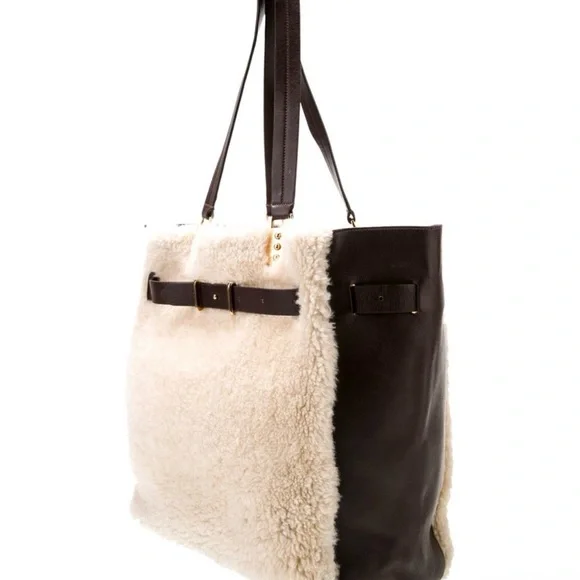 Christian Louboutin Brown and Cream Shearling Shoulder Bag - Picture 7 of 15